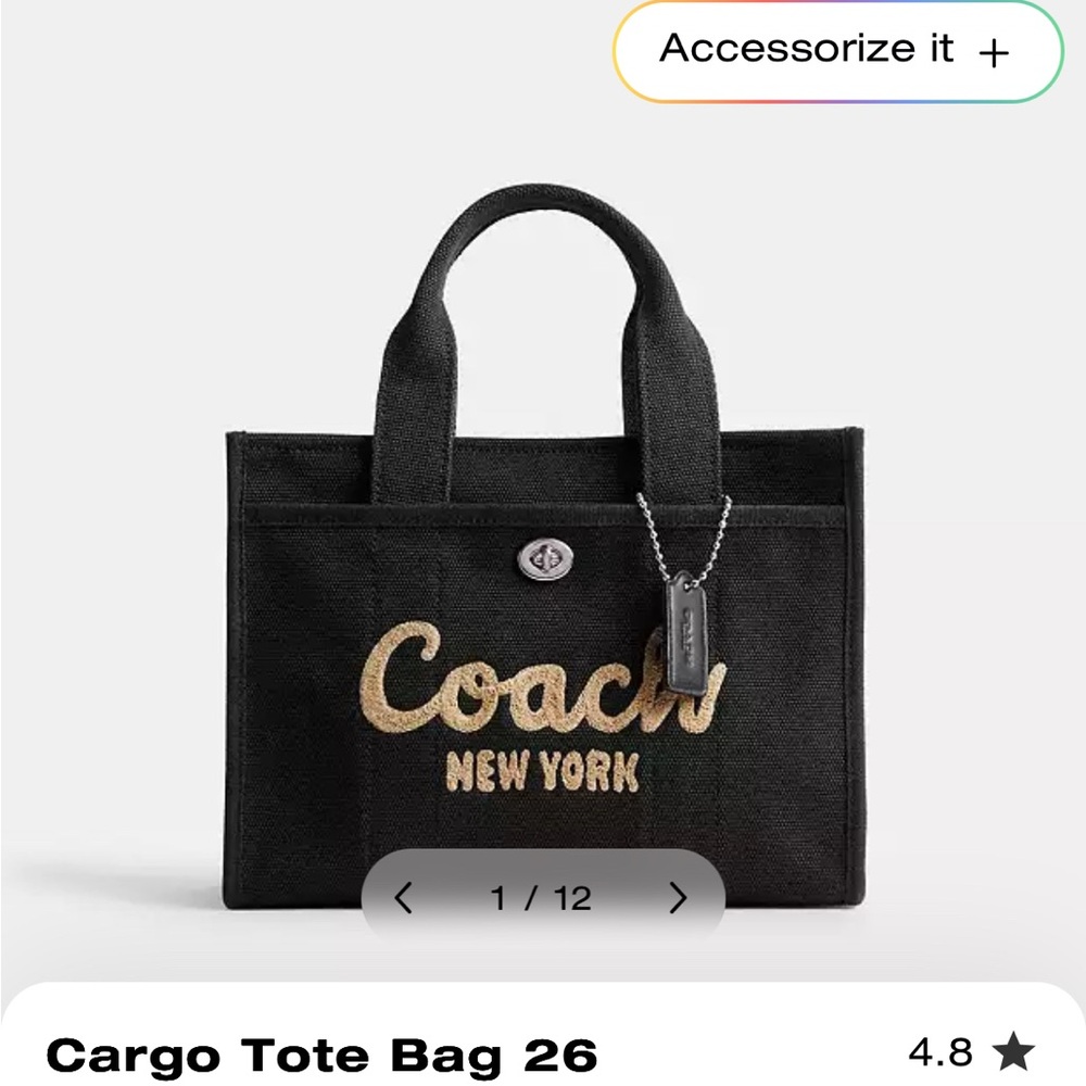 Coach Black and Cream Canvas Tote NWT